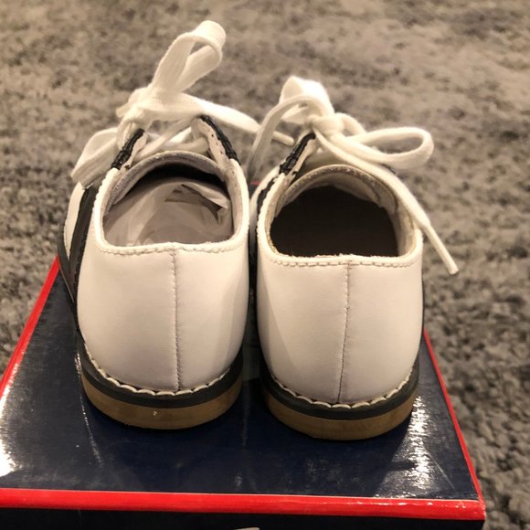 Boys Footmates Black and White Leather Dress Shoes - Picture 3 of 4